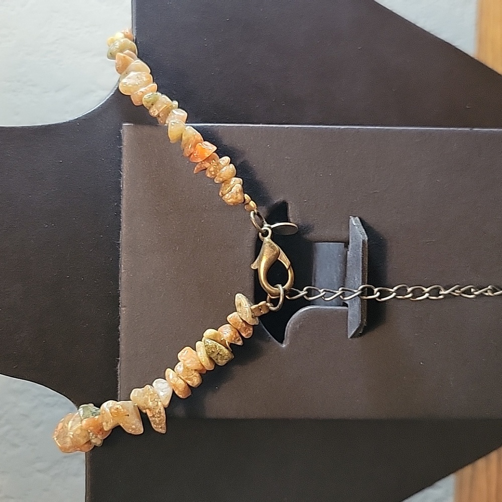 Womens brown natural stone glass bead necklace - Picture 5 of 6